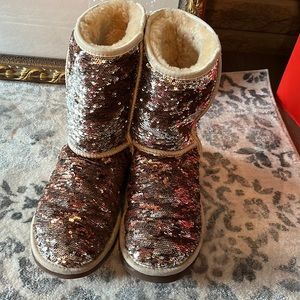 Ugg gold color sequin boots size 8